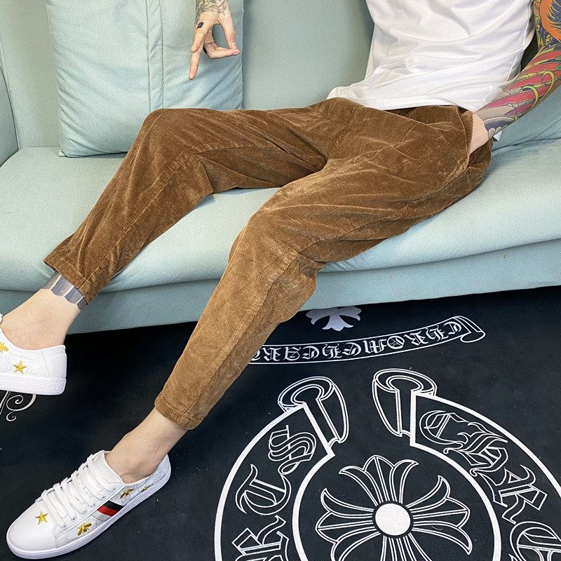 秋冬季新款条绒裤男休闲裤小脚网红痞帅裤子男纯色百搭潮流哈伦裤,男装,休闲裤,淘宝优惠券,粉丝福利购,淘宝优惠卷