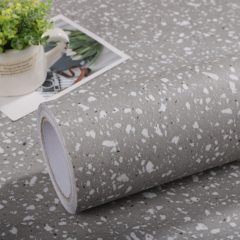 仿水磨石贴纸贴地砖桌面厨房防油灰色大理石自粘台面防水贴膜墙纸