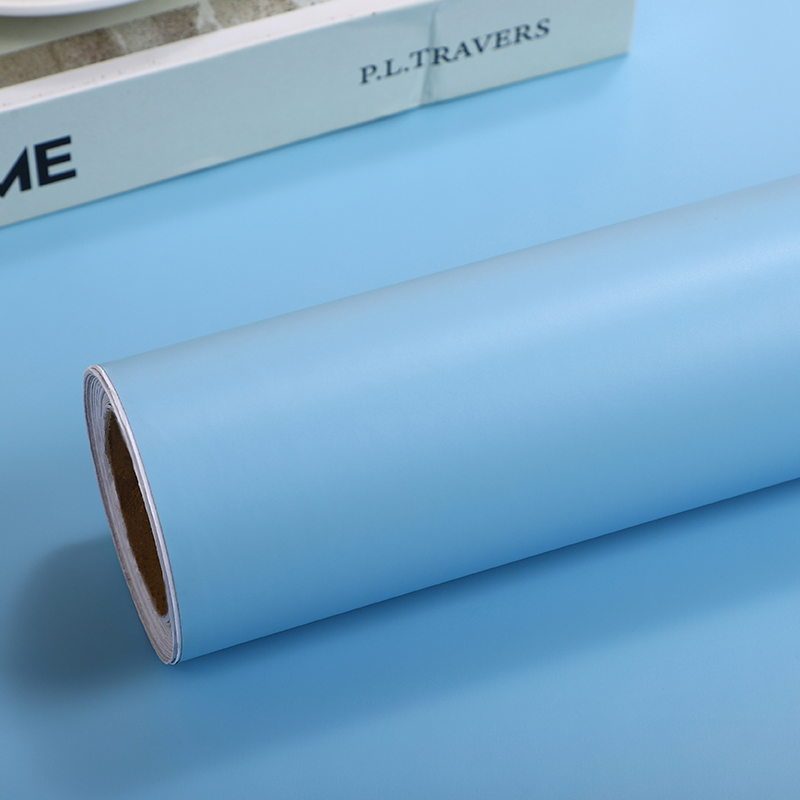 肤感膜贴纸柜门天蓝色自粘墙纸衣柜推拉门书桌桌面贴纸哑光即时贴