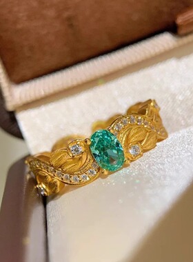 轻奢绿色点缀戒指女法式精致优雅个性宫廷风开口指环ins风食指戒