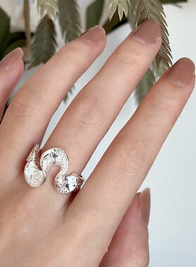 甜美唐草纹裙摆不规则戒指女简约时尚ins风小众开口指环食指戒潮