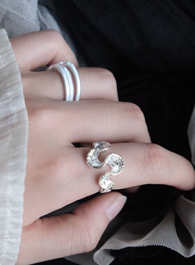 唐草纹裙摆戒指女几何多层百搭叠戴气质开口指环ins风个性食指戒