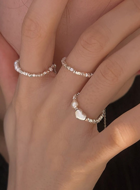 方块切割戒指女韩版ins小众设计冷淡风S925银抽拉可调节指环食指