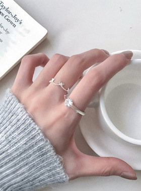 蝴蝶结皇冠戒指女极简轻奢时尚复古小众设计清冷感开口指环食指戒