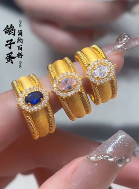 轻奢精致彩色戒指女简约时尚百搭气质优雅S925镀银开口指环食指戒