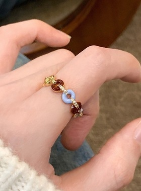 精致滴釉彩色戒指女网红甜甜圈几何S925镀银开口指环个性食指戒潮