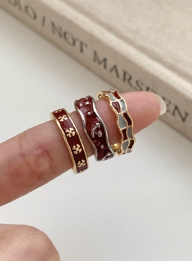 轻奢小众滴釉几何开口镀银戒指潮