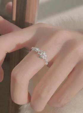 甜美花朵树枝缠绕戒指女ins风小众设计小清新开口指环个性食指戒