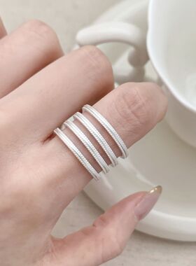 甜酷多层线条戒指女简约冷淡风气质百搭宽边开口指环ins风食指戒
