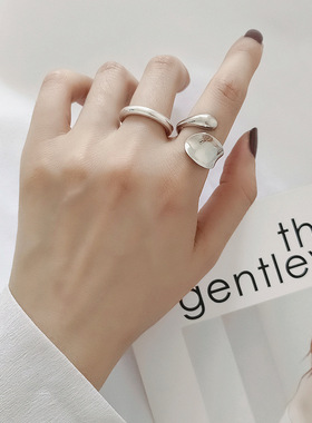 s925镀银光面开口戒指女日韩网红小众指环简约学生韩国食指戒潮