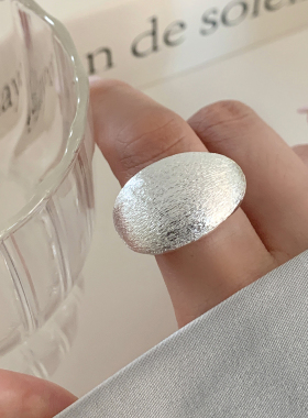 超酷拉丝闪砂镀银开口食指戒