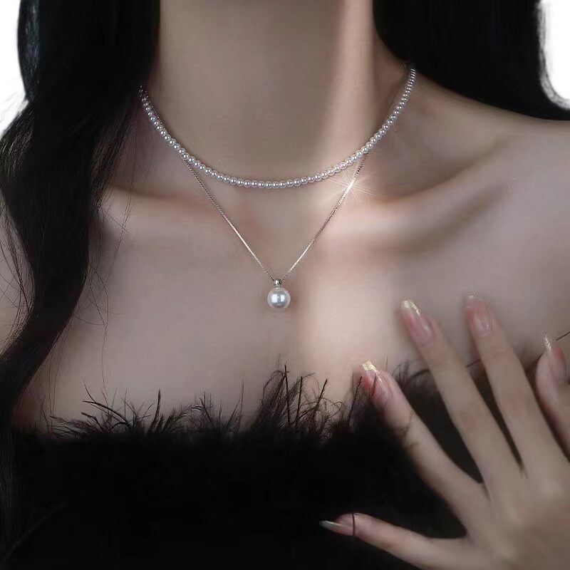 圆珠仿珍珠吊坠项链女简约时尚气质优雅温柔锁骨链ins风小众颈链
