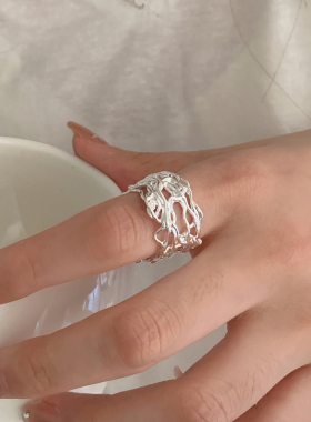 简约几何镂空个性镀银开口戒指