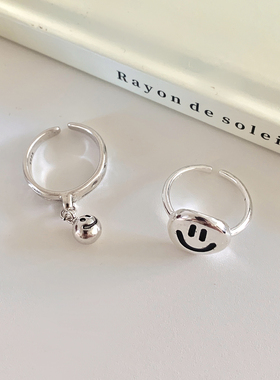 韩版简约百搭镀银笑脸戒指女