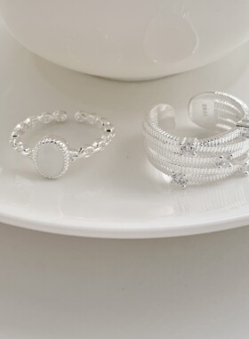 甜酷几何镂空镀银开口食指戒指