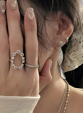 几何夸张椭圆镂空戒指女百搭时尚叠戴气质个性开口指环网红食指戒