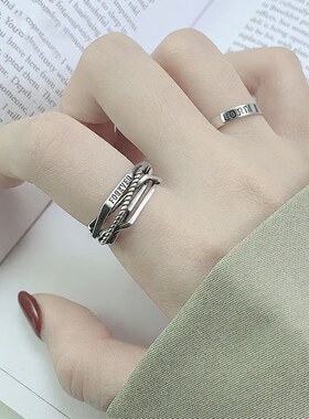 韩版时尚多层复古开口戒指女ins风潮人网红简约个性字母食指戒潮