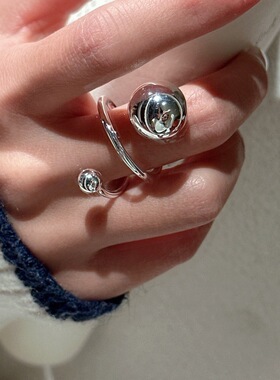 几何圆球珠子戒指女简约冷淡风多层线条指环网红个性百搭食指戒潮