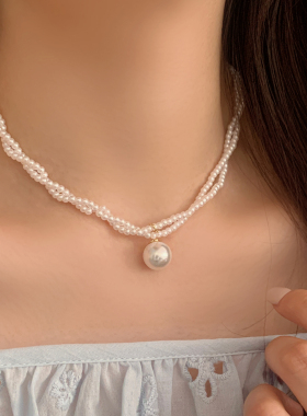 甜美轻奢双层仿珍珠锁骨链