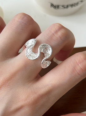 独特设计裙摆戒指女几何唐草纹精致S925镀银开口指环ins食指戒潮