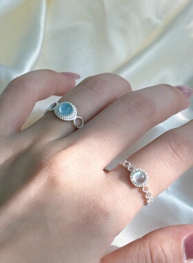 天蓝戒指女精致优雅轻奢百搭时尚叠戴开口指环ins风小众食指戒潮