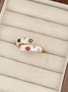 彩色珐琅滴釉几何开口食指戒