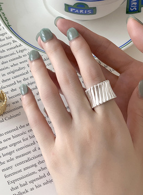 宽面竖线条纹理戒指女小蛮腰个性小众开口指环基础百搭时尚食指环