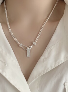 几何字母方牌绳结锁骨链女