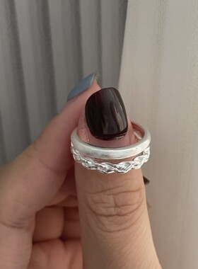 轻奢双层麻花拉丝戒指女小众设计感气质百搭开口指环ins风食指戒