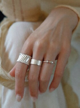 水波纹戒指女几何简约宽边时尚个性百搭开口指环ins风小众食指戒