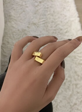 欧美个性冷淡风几何光面女s925镀银Ins韩版开口食指戒简约复古指