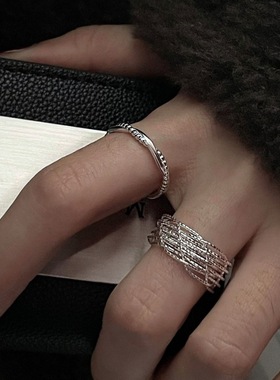 波光闪闪戒指女精致甜酷叠戴几何线条麻花开口指环ins风食指戒潮