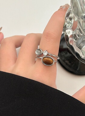 简约双层焦糖布丁网红戒指女ins风小众设计感百搭开口指环食指戒