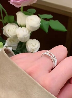 多层线条莫比乌斯扭曲戒指女时尚个性气质百搭S925镀银开口食指环