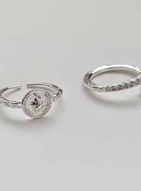 几何简约圆牌人像开口食指戒指