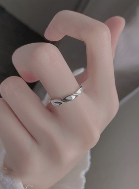 几何莫比乌斯戒指女简约冷淡风百搭S925镀银开口指环小众食指戒潮