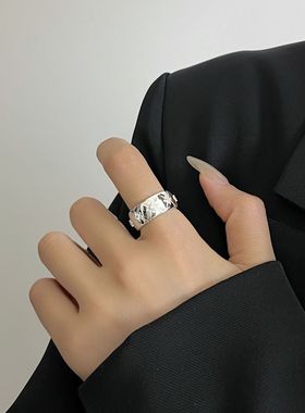简约几何网格戒指女冷淡风个性精致百搭开口指环甜酷叠戴食指戒潮