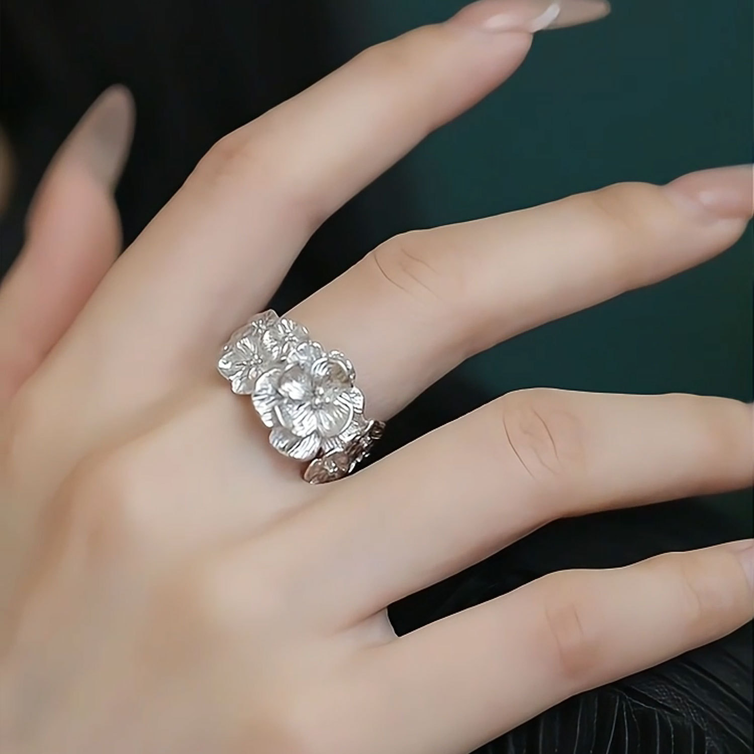 多层花瓣花朵戒指女宫廷风重工精致开口指环小众个性ins风食指戒