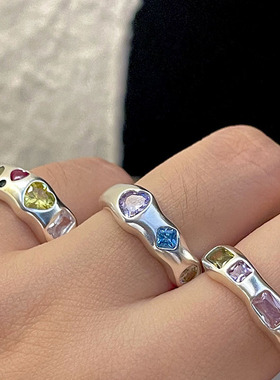 超仙炫彩闪亮甜酷戒指女月光森林气质优雅S925镀银开口指环食指戒