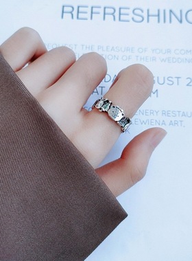 童趣卡通动物王国戒指女抖音爆款时尚网红S925银开口指环食指戒潮