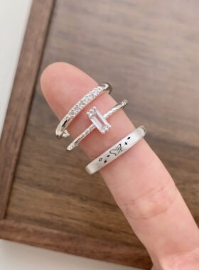 轻奢银色线条圆环女士食指戒