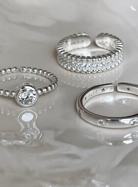 叠戴风锆石戒指女甜酷气质优雅个性轻奢S925镀银开口指环食指戒潮