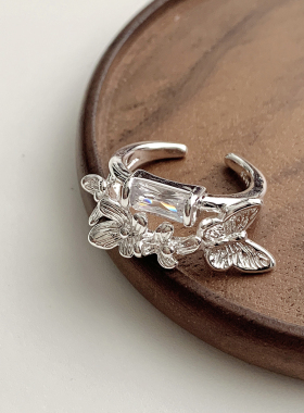 甜酷叠戴蝴蝶戒指女时尚百搭几何多层线条高级气质开口指环食指戒