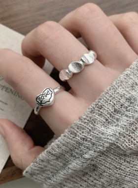 小众豆豆爱心开口戒指女复古百搭高级时尚清新潮流镀银食指戒指环