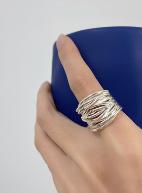 甜酷多层线条缠绕戒指女时尚气质个性S925镀银开口指环嘻哈食指戒