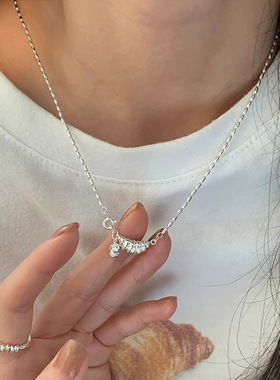 甜酷可颂造型吊坠项链女简约时尚个性牛角包S925银锁骨链百搭颈链