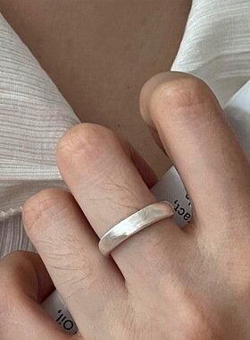 基础简约素圈戒指女ins冷淡风拉丝磨砂S925镀银开口指环百搭女戒