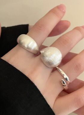 甜酷拉丝磨砂戒指女几何雾面精致开口指环ins风小众个性食指戒潮