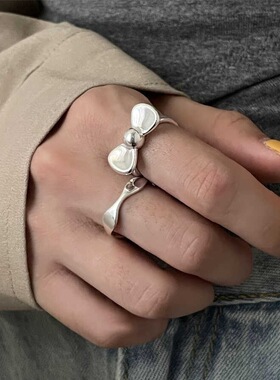 甜美蝴蝶结戒指女简约时尚个性百搭S925镀银开口指环ins食指戒潮