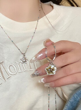 微笑脸花朵吊坠项链女韩版时尚精致甜美星星彩虹锁骨链ins风颈链